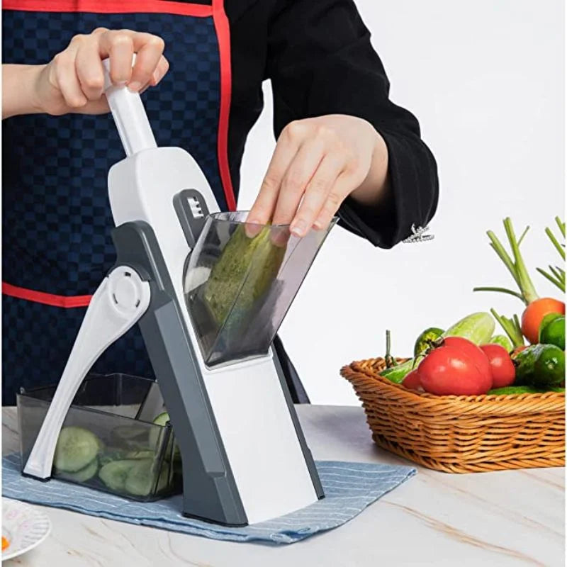 Brava Spring Vegetable Slicer Chopper | Manual Mandoline Cutter / Grinder | Multi-Function Fruit & Vegetable Slicer