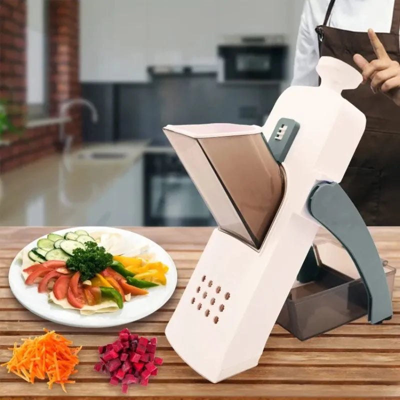 Brava Spring Vegetable Slicer Chopper | Manual Mandoline Cutter / Grinder | Multi-Function Fruit & Vegetable Slicer