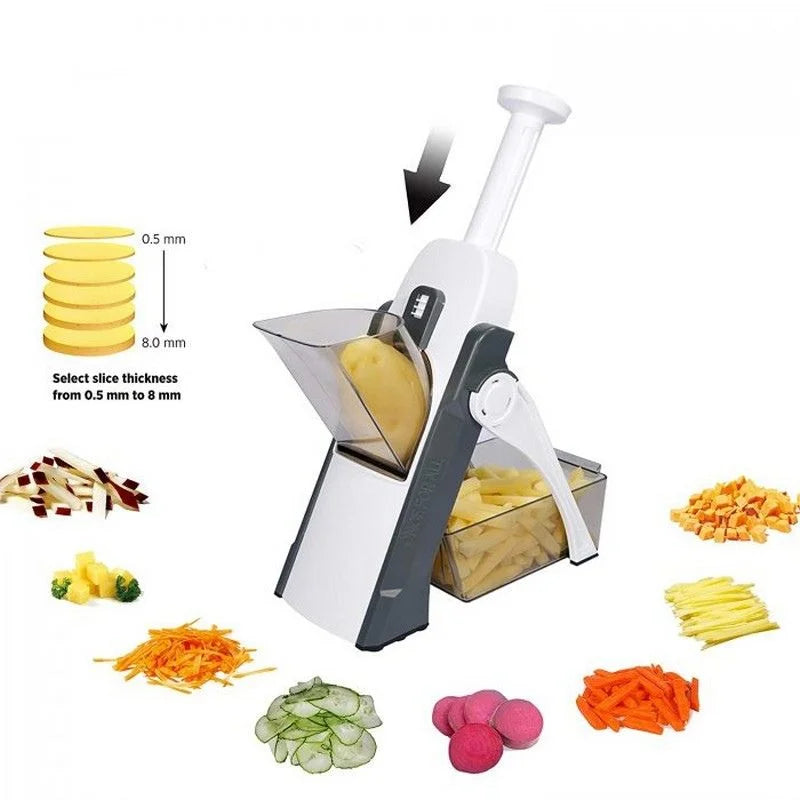 Brava Spring Vegetable Slicer Chopper | Manual Mandoline Cutter / Grinder | Multi-Function Fruit & Vegetable Slicer