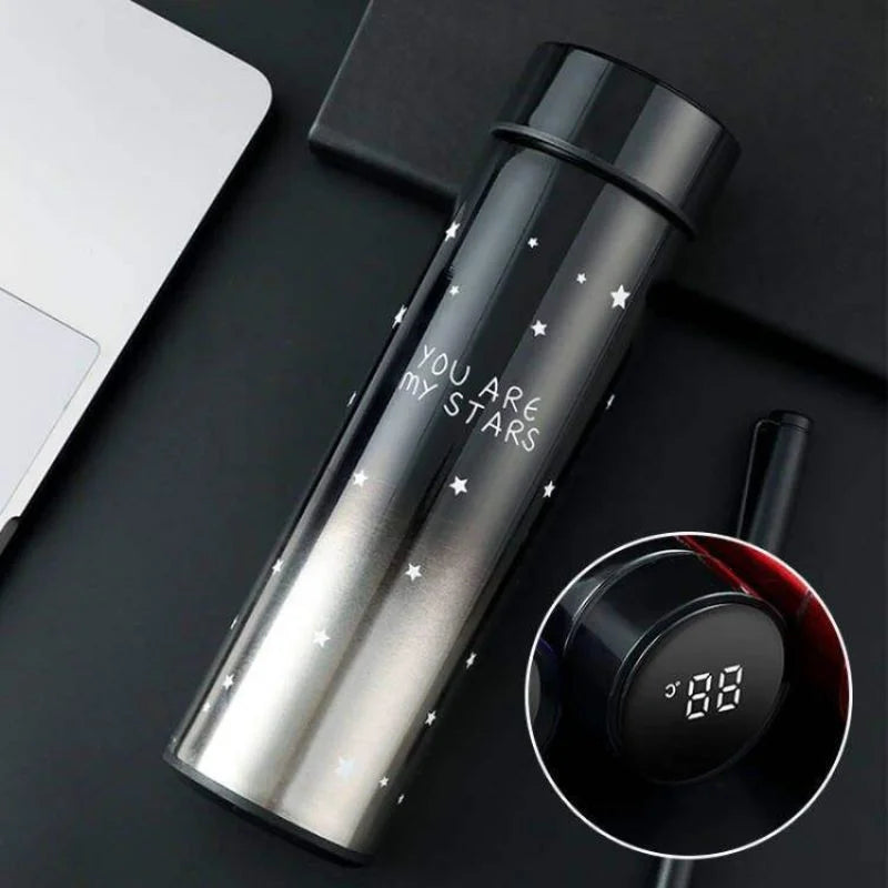 LED Temperature Display Water Bottle Stars Design | Smart Stainless Steel Vacuum 500ml Flask | Random Color