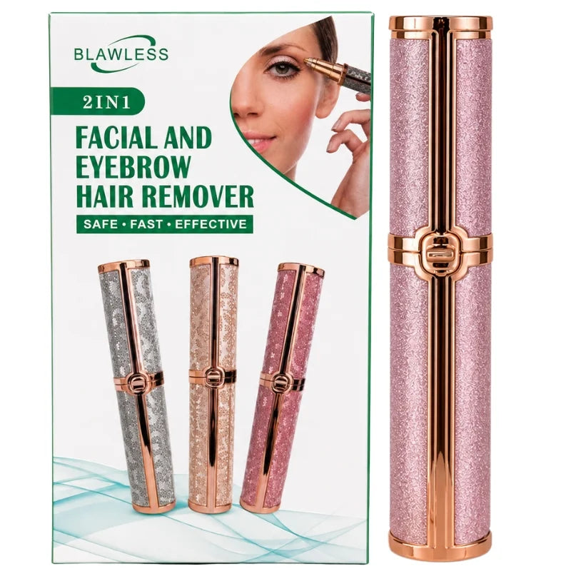 2-in-1 Flawless Facial Hair Remover & Eyebrow Trimmer | USB Rechargeable, Painless & Portable | Pink Color