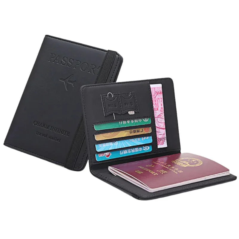 RFID Blocking Passport Wallet | PU Leather Travel Document Holder with Card & Cash Pockets | Random Color