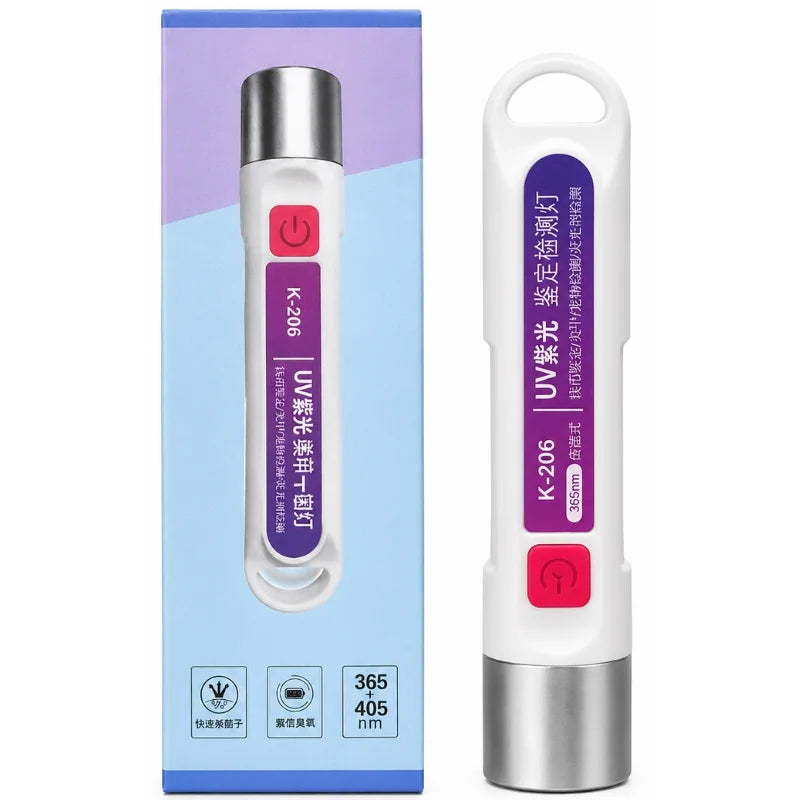 UV Currency Checker Rechargeable Light | K-206 365nm | Portable UV Torch for Banknote Security Features, Fluorescent Detection & Inspection