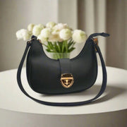 Crescent Leather Luxury Shoulder Bag for Women | Black