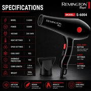 Remington Royal Style House Hair Dryer  | Model S-6004 | Fast Drying | Cool Shot Function | 5000W