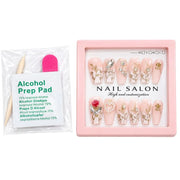 12 Pcs Press On Nails Set With Floral Design & Rhinestone Decoration | Reusable False Nails With Nail Prep Kit