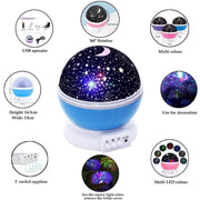 Star Master Projector Night Lamp | 360° Rotating LED Moon & Starry Sky Projector | USB & Battery Operated | Portable Night Light | Random Color