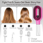 2-in-1 Misting Hair Brush with Water Spray Bottle | Fine Mist Detangling Brush for Curly, Wavy & Straight Hair | Wet & Dry Styling Brush | Portable Anti-Frizz Hair Comb