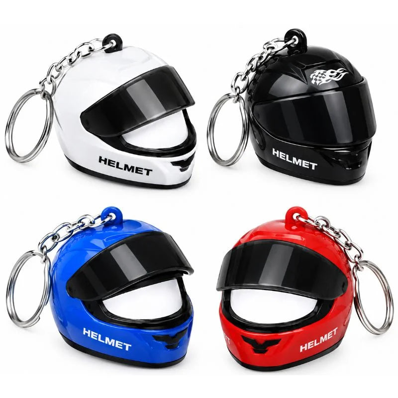 Mini Motorcycle Helmet Keychain with LED | Full Face Helmet Pendant with Movable Visor | Bike, Car & Backpack Key Ring | Random Color