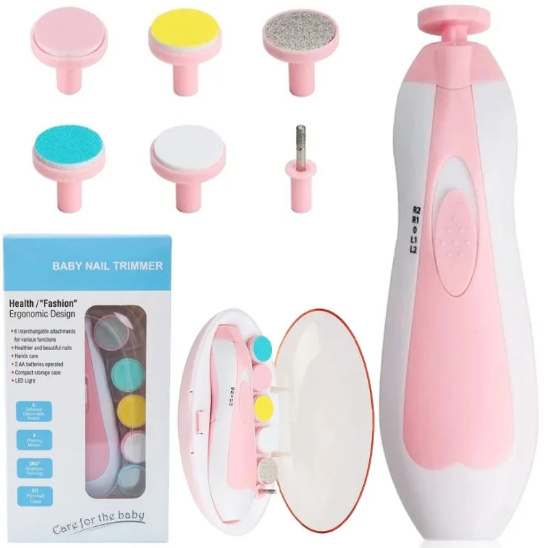 Premium 6-in-1 Electric Baby Nail Trimmer Set | Safe Infant Nail Filer & Manicure Pedicure Kit with LED Light & Storage Case | Cell Operated | Random Color